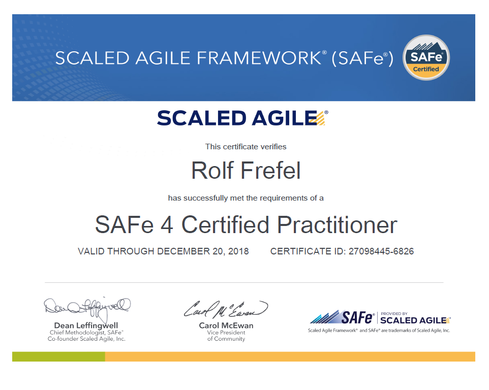Scaled Agile Framework SaFe certificate Practitionerng